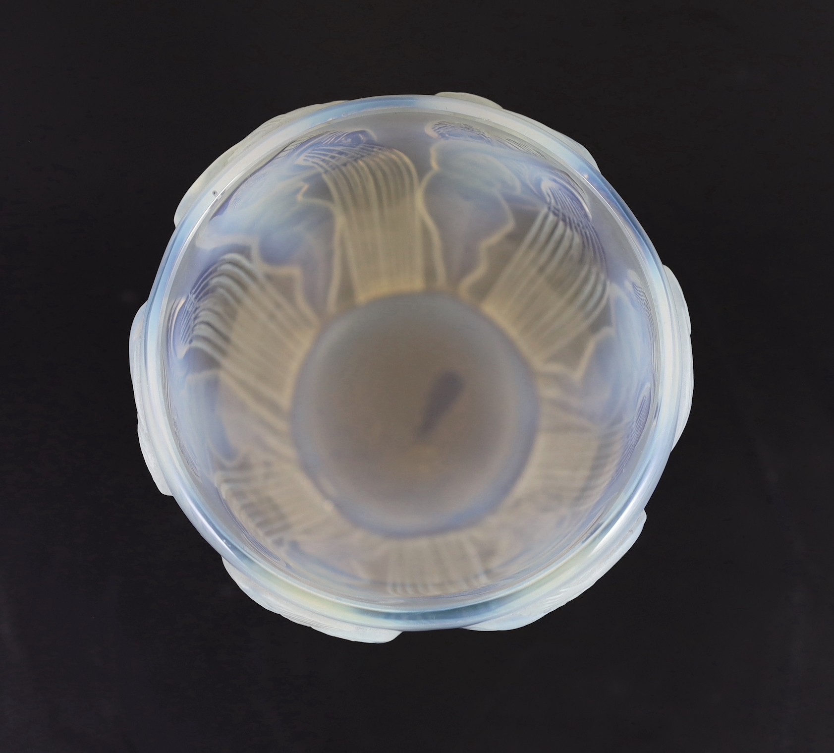 An R. Lalique glass ‘Danaides’ opalescent glass vase, engraved mark ‘R. LALIQUE FRANCE’, Marcilhac No. 972, 18cm high